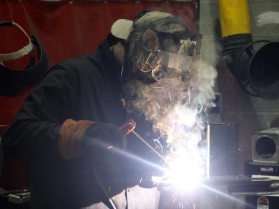 student works in a welding lab