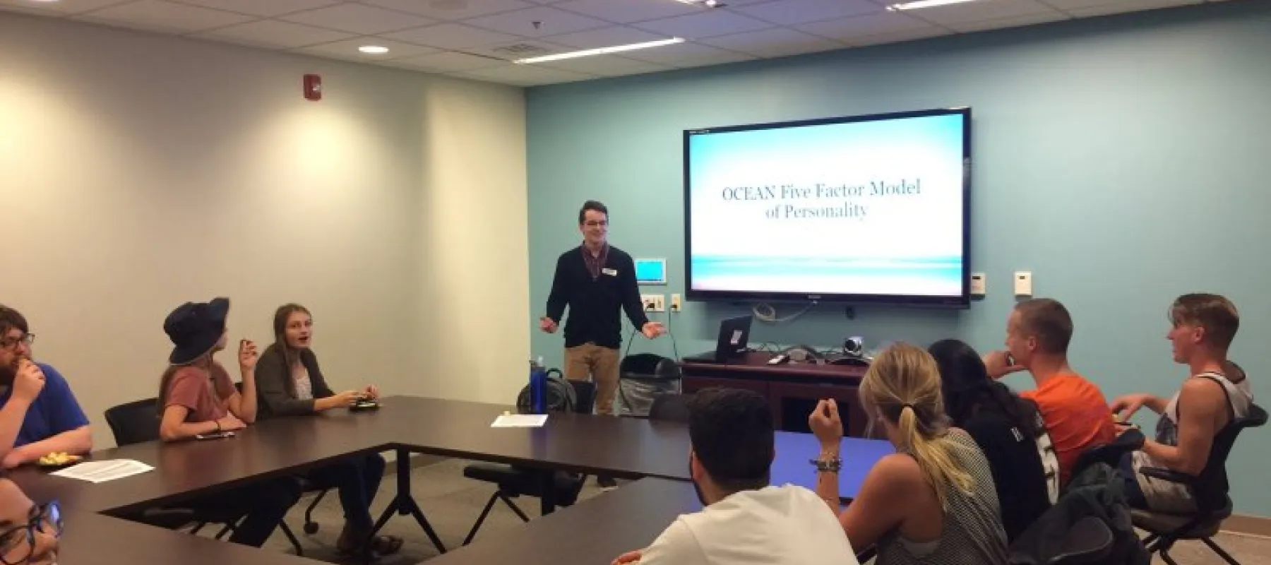 Student Rob Privatera presents at the Leadership Summit.