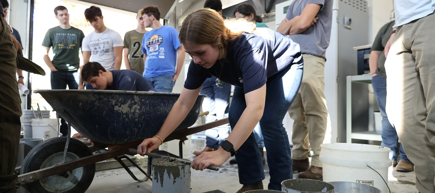 Civil engineering technology students working on teaching exercise in class.