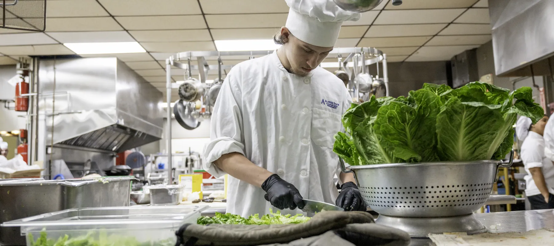 Culinary arts student working in the kitchen.