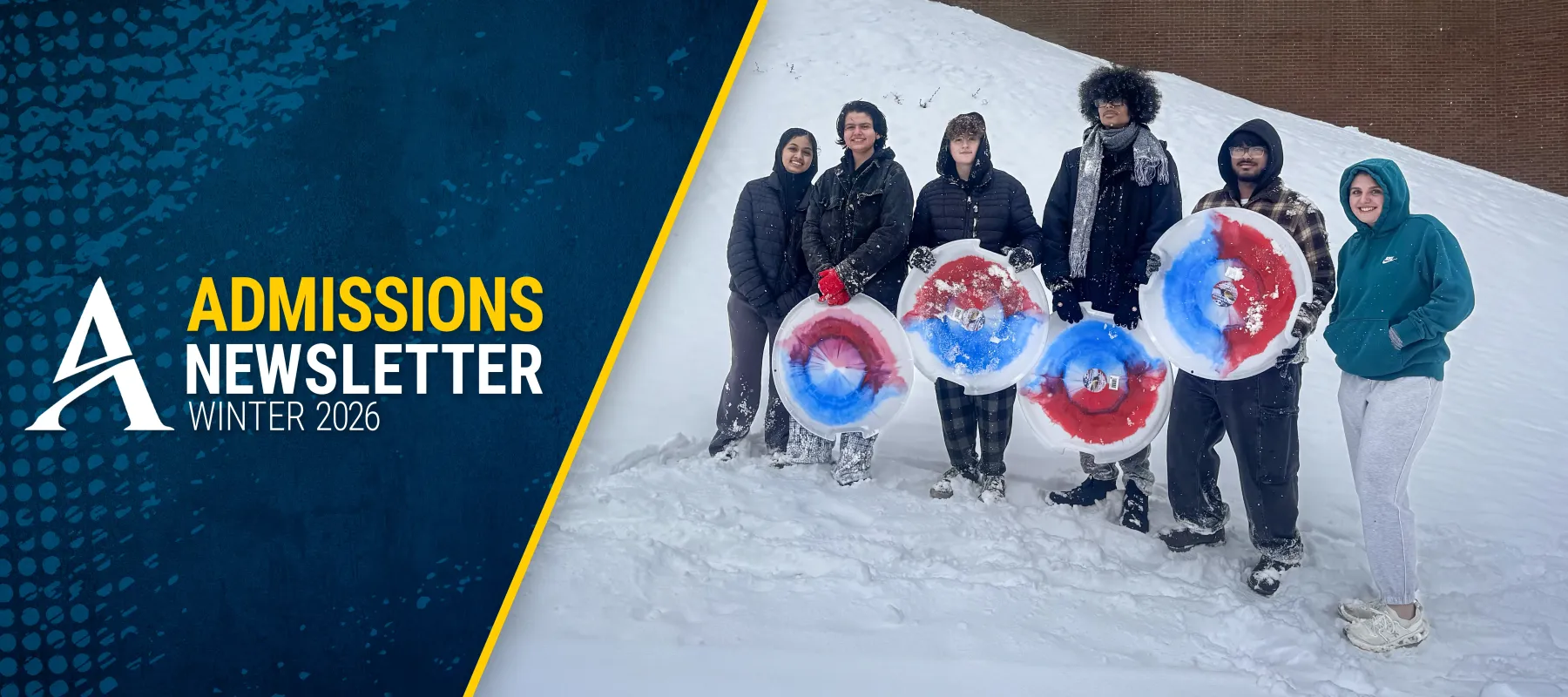 Several students enjoying the snow day at Alfred State College.
