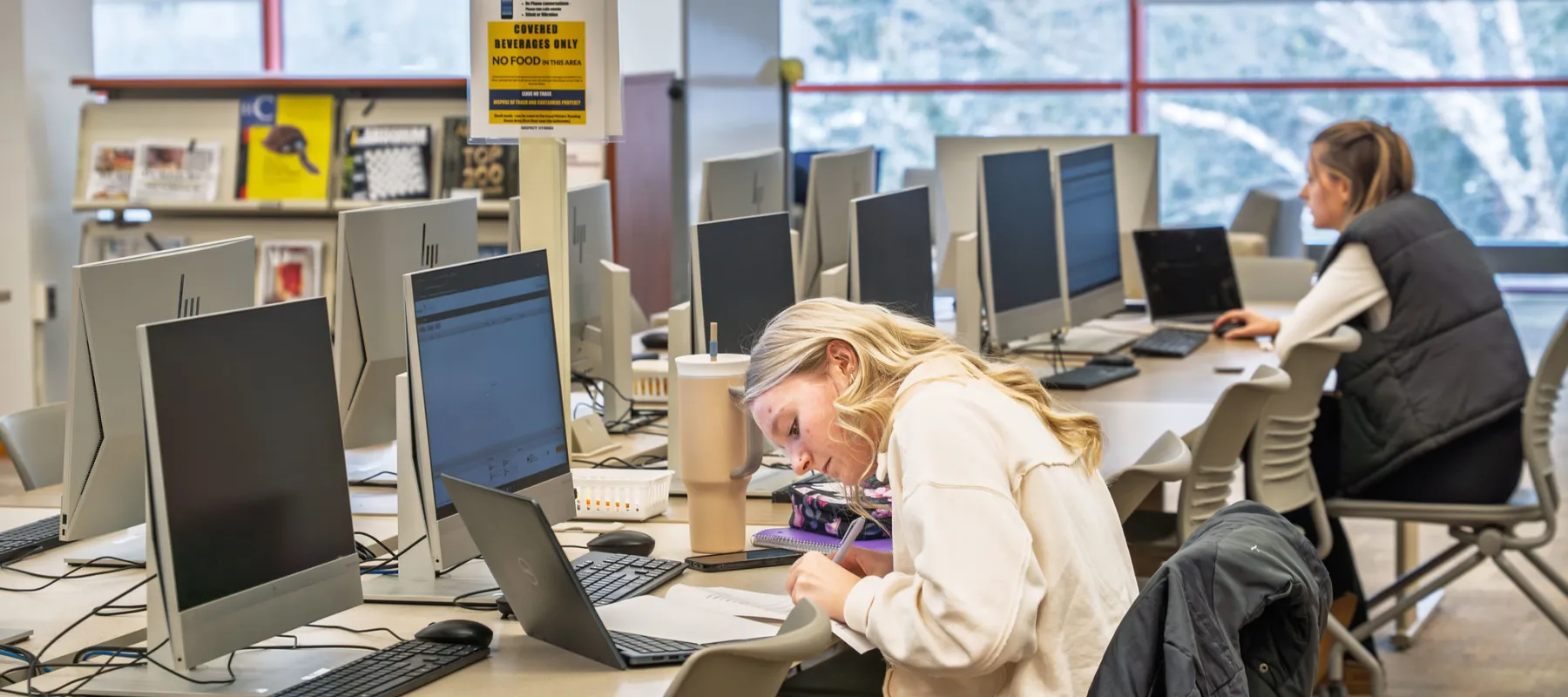 A student working in a computer lab