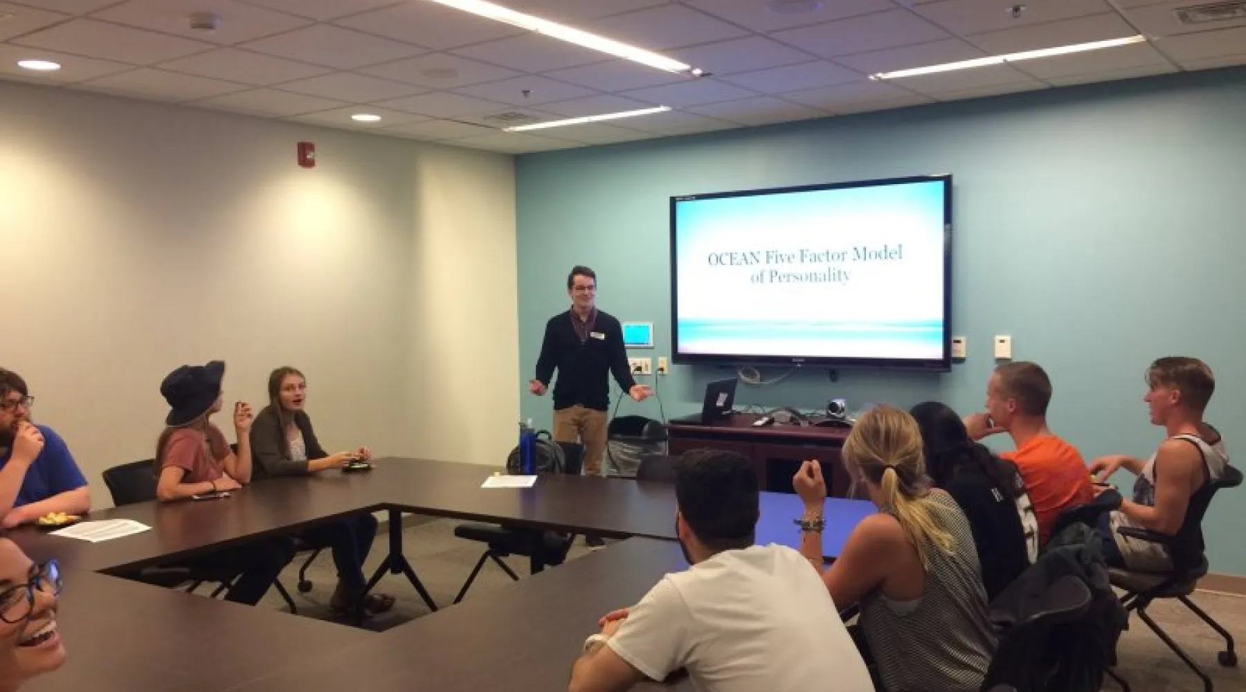 Student Rob Privatera presents at the Leadership Summit.