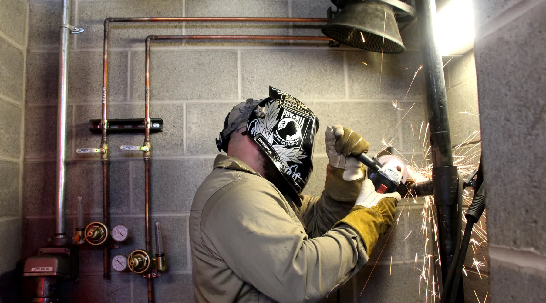 A student welding