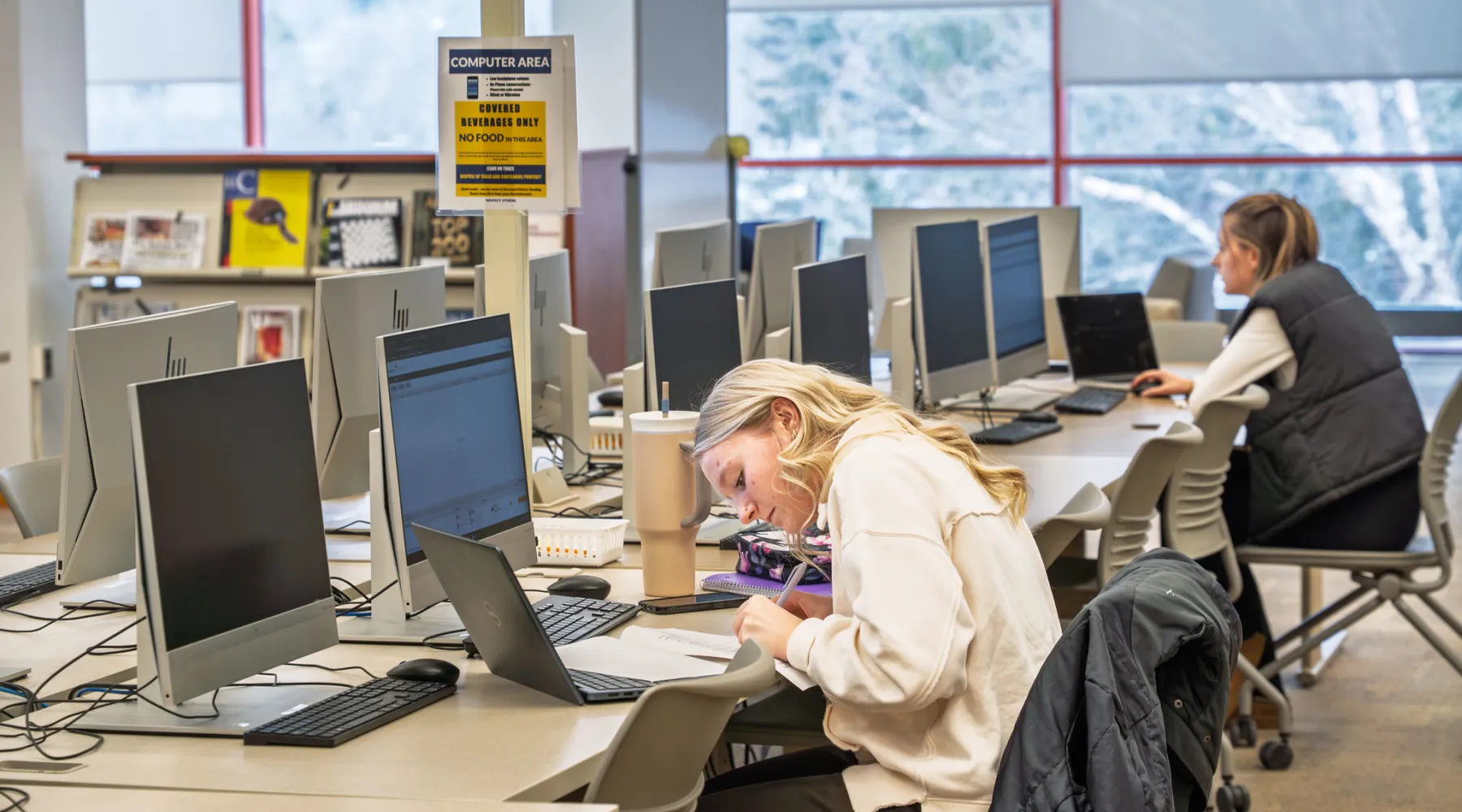A student working in a computer lab